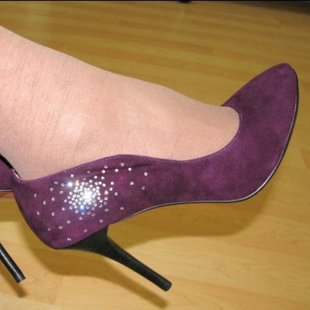 Brand New Sizes 7, 8, 9, 10 Rhinestone Purple Suede High Heel Shoes